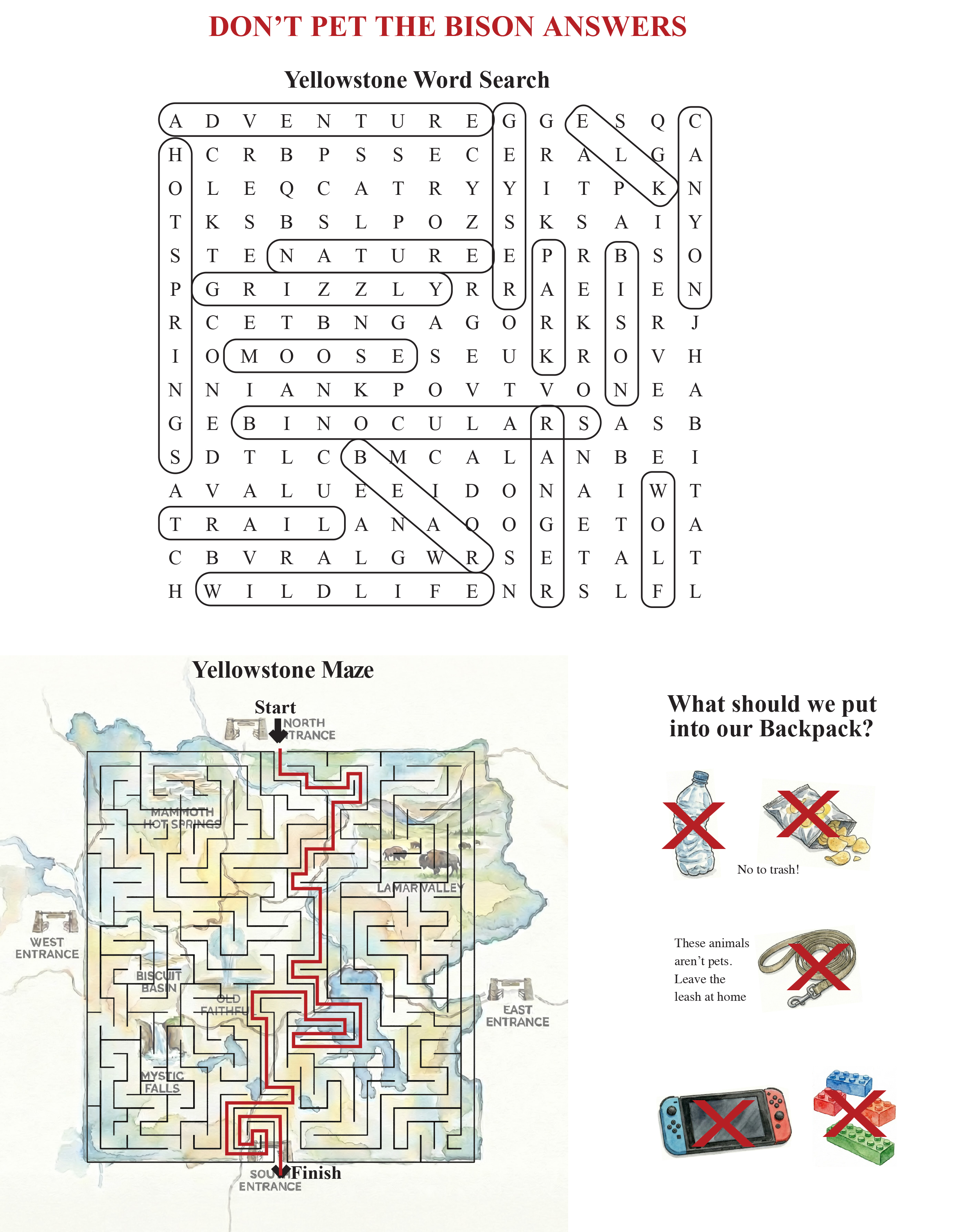 Don't Pet the Bison Puzzle Answers